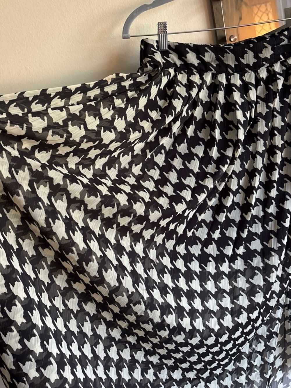 NAF NAF Black and White Houndstooth Midi Skirt